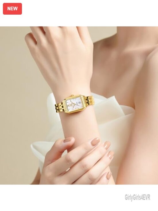 Square Gold Wrist Watch for Women with Date Stainless Steel Bracelet main image 4
